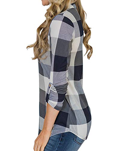 YOINS Blusa Mujer Manga Larga Camiseta Cuello V Camisa Elegante Túnica Casual SueltoTops Otoño Invierno Gris M