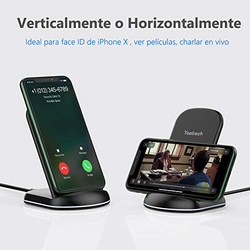 yootech Cargador Inalámbrico, 7.5W Carga Rápida para iPhone SE 2020/11/11 Pro/11 Pro MAX/XS/XR/XS MAX/X/8/8+, 10W para Galaxy S20/S10+/Note 10+/S10E/S9+/Note 9/Note 8/S9/S8+/S8/S7/S6(NO Adaptador)