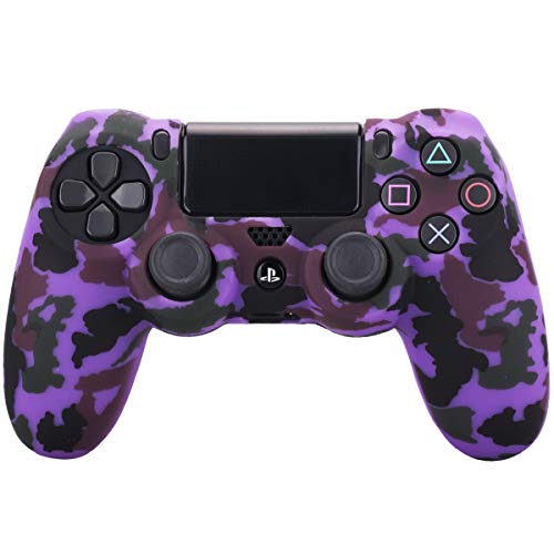 YoRHa Transferencia de agua camuflaje de impresión silicona caso piel Fundas protectores cubierta para Sony PS4/slim/Pro Mando x 2(naranja morado) Con PRO los puños pulgar thumb gripsx 8