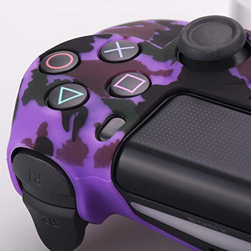 YoRHa Transferencia de agua camuflaje de impresión silicona caso piel Fundas protectores cubierta para Sony PS4/slim/Pro Mando x 2(naranja morado) Con PRO los puños pulgar thumb gripsx 8