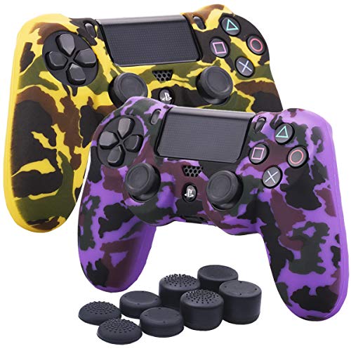 YoRHa Transferencia de agua camuflaje de impresión silicona caso piel Fundas protectores cubierta para Sony PS4/slim/Pro Mando x 2(naranja morado) Con PRO los puños pulgar thumb gripsx 8