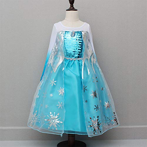 YOSICIL Princesa Disfraz de Princesa Frozen Elsa Disfraces de Princesa Gradiente Fancy Dress Elasticidad niña Lentejuela Impreso Nieve Accesorios con Capas 3-9 años (120CM, Azul)