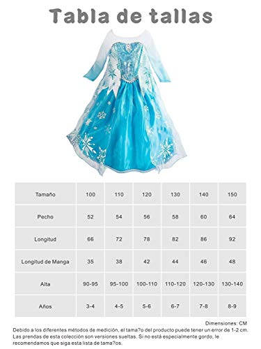 YOSICIL Princesa Disfraz de Princesa Frozen Elsa Disfraces de Princesa Gradiente Fancy Dress Elasticidad niña Lentejuela Impreso Nieve Accesorios con Capas 3-9 años (120CM, Azul)