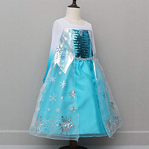 YOSICIL Princesa Disfraz de Princesa Frozen Elsa Disfraces de Princesa Gradiente Fancy Dress Elasticidad niña Lentejuela Impreso Nieve Accesorios con Capas 3-9 años (120CM, Azul)