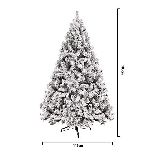 YOUKE Artificial PVC Árbol de Navidad Blanco Tienda Comercial Decoración de Vacaciones Familiares Decoración navideña Simulación Cedro Flocado Árbol de Navidad(180cm, 760 Tips, Blanco)