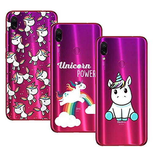 Young Ming (3 Pack) Funda Para Xiaomi Redmi Note 7/ Redmi Note 7 Pro, Transparente Ultrafina Carcasa Case Cover, Unicornio