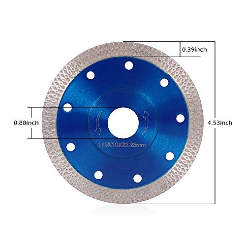 Your's Bath 1 1 Disco de sierra de diamante de 115 mm, disco circular súper fino para molinillo de ángulo, corte de porcelana, azulejos, granito, mármol, cerámica, reforzado, azul hormigón, 115 mm