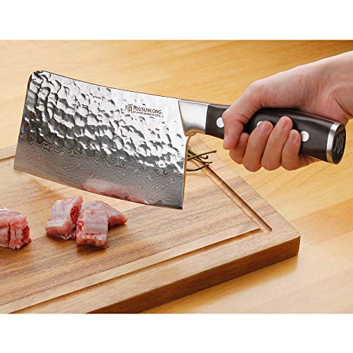 YOUSUNLONG 7,5 Pulgadas VG10 Súper Acero Cuchillo de Chef de 67 Capas Damasco Cuchillo para Picar Forjado para Cortar Huesos, Mango de ébano Respetuoso con el Medio Ambiente SL-CK1009