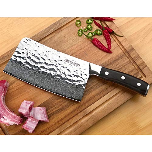 YOUSUNLONG 7,5 Pulgadas VG10 Súper Acero Cuchillo de Chef de 67 Capas Damasco Cuchillo para Picar Forjado para Cortar Huesos, Mango de ébano Respetuoso con el Medio Ambiente SL-CK1009