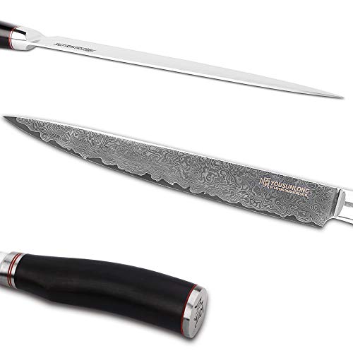 YOUSUNLONG Cuchillo fileteador para Cuchillo de Carne Cuchillo Sashimi Pro 24.5 cm - zurdo - Mango japonés Damasco VG10 Hecho de ébano Natural con Funda de Cuero