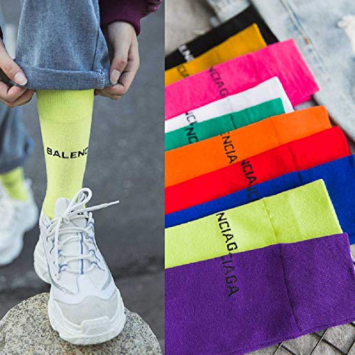 YOUXIWANG Pure Color 10 Letters Calcetines Casual Harajuku Fluorescent Green Tube Socks Hombres Y Mujeres Unisex Cotton Girls Winter Happy Socks Azul Cielo