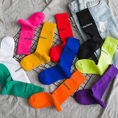 YOUXIWANG Pure Color 10 Letters Calcetines Casual Harajuku Fluorescent Green Tube Socks Hombres Y Mujeres Unisex Cotton Girls Winter Happy Socks Azul Cielo