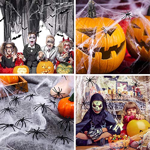 YOUYIKE Telaraña Halloween,Decoración de Halloween Telaraña,120g Tela de Araña con 12 Arañas Decoraciones de Halloween para Materiales de Fiesta de Halloween (2 Sets)