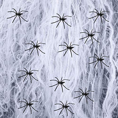 YOUYIKE Telaraña Halloween,Decoración de Halloween Telaraña,120g Tela de Araña con 12 Arañas Decoraciones de Halloween para Materiales de Fiesta de Halloween (2 Sets)