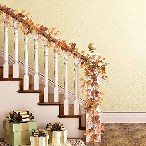 YQing 6,5Ft / Piece Fall Maple Leaf Garland - Artificial Fall Folland Garland Decoración de Acción de Gracias para el Banquete de Boda en casa Navidad (2 Piezas)