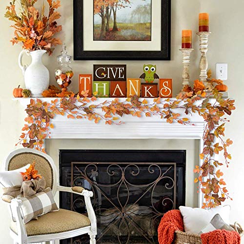 YQing 6,5Ft / Piece Fall Maple Leaf Garland - Artificial Fall Folland Garland Decoración de Acción de Gracias para el Banquete de Boda en casa Navidad (2 Piezas)