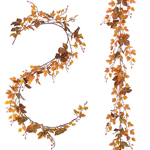 YQing 6,5Ft / Piece Fall Maple Leaf Garland - Artificial Fall Folland Garland Decoración de Acción de Gracias para el Banquete de Boda en casa Navidad (2 Piezas)