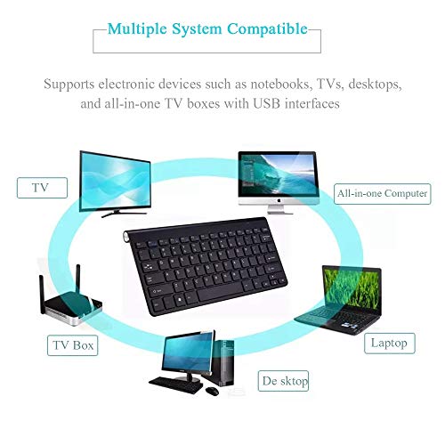 Yqs Teclado Teclado Teclado Ratón Conjunto de Conjunto Multimedia inalámbrico y ratón for el Cuaderno del Ordenador portátil de Escritorio de Oficina PC TV Suministros (Color : Black Keyboard Mouse)