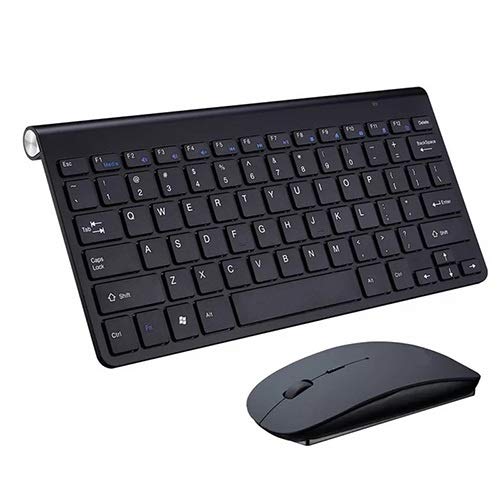 Yqs Teclado Teclado Teclado Ratón Conjunto de Conjunto Multimedia inalámbrico y ratón for el Cuaderno del Ordenador portátil de Escritorio de Oficina PC TV Suministros (Color : Black Keyboard Mouse)