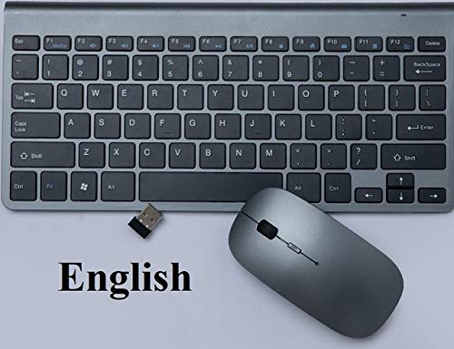 Yqs Teclado/Teclado Ruso español/Inglés/Árabe 2.4G y ratón del Teclado Combo Mini multimedias Set de ratón for el Ordenador portátil de la PC TV Grey (Color : Gray English Set)