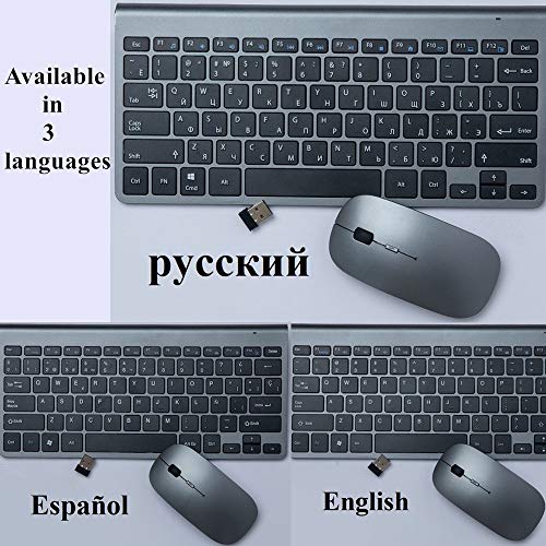 Yqs Teclado/Teclado Ruso español/Inglés/Árabe 2.4G y ratón del Teclado Combo Mini multimedias Set de ratón for el Ordenador portátil de la PC TV Grey (Color : Gray English Set)