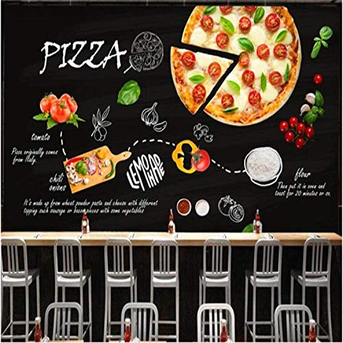 YTTBH Mural Autoadhesivo (W) 300X (H) 210Cm Mural De Papel Tapiz Negro Pintado A Mano Italiano Pizzería Restaurante Occidental Leche De Té Hamburguesa Restaurante Tienda Fondo De Papel Tapiz Fond