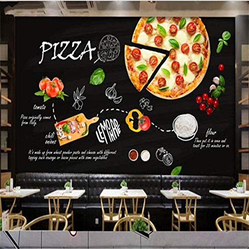 YTTBH Mural Autoadhesivo (W) 300X (H) 210Cm Mural De Papel Tapiz Negro Pintado A Mano Italiano Pizzería Restaurante Occidental Leche De Té Hamburguesa Restaurante Tienda Fondo De Papel Tapiz Fond