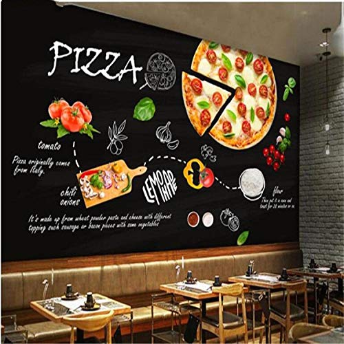 YTTBH Mural Autoadhesivo (W) 300X (H) 210Cm Mural De Papel Tapiz Negro Pintado A Mano Italiano Pizzería Restaurante Occidental Leche De Té Hamburguesa Restaurante Tienda Fondo De Papel Tapiz Fond