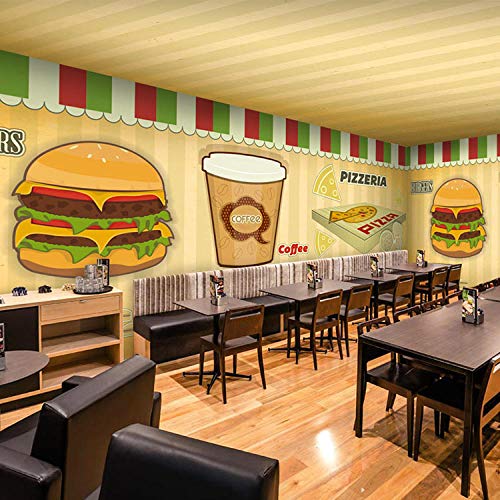 YTTBH Papel Tapiz Autoadhesivo 3D Mural Caricatura Estéreo Hamburguesa Pintada A Mano Restaurante (W) 350X (H) 256Cm Arte De La Pared Habitación De Los Niños Restaurante Bar Tienda Sala De Estar