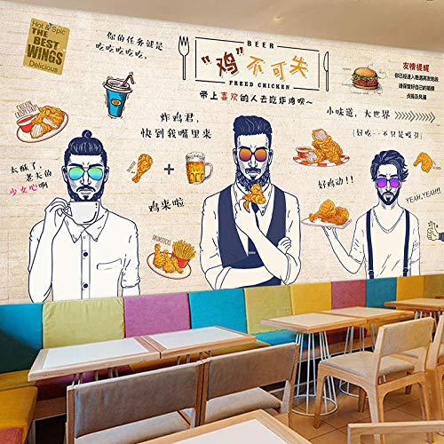 YTTBH Papel Tapiz Autoadhesivo 3D Mural Hamburguesa De Pollo Frito Coreano Restaurante Personalidad Comida Creativa (W) 450X (H) 300Cm Arte De La Pared Habitación De Los Niños Restaurante Bar Tie