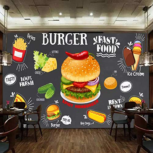 YTTBH Papel Tapiz Mural Autoadhesivo 3D Retro Hamburguesa De Pollo Frito Restaurante Comedor (W) 200X (H) 150Cm Arte De La Pared Habitación De Los Niños Restaurante Bar Tienda Sala De Estar Dormi