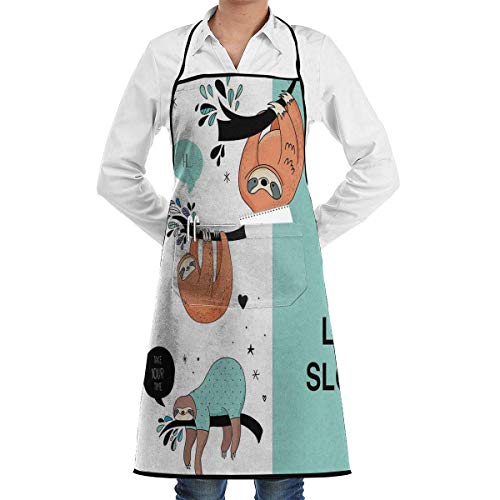 Yuanmeiju Keep Calm and Love Sloths Chef Birthday Delantal For Women Men Mom Dad Wife Kitchen Delantals Cook Bib For Cooking Baking Grilling BBQ with Pockets