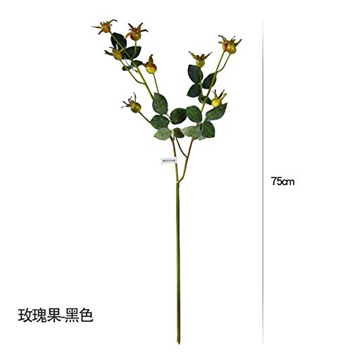 yueyue947 Flor Artificial de una Sola Rama Flor Rosa Cadera arreglo Floral con Flor Falsa con césped decoración Floral de la casa Flor con Ingredientes de Fruta Verde 75cm