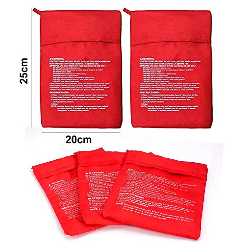 YUIP 4 PCS Bolsa para Patatas en Microondas, Patatas Microondas Bolsa,Bolsa de Papas para Microondas,Cocer Patatas en Microondas Tortillas, Lavable Reutilizable Bolsa de Patata de Microondas, Rojo