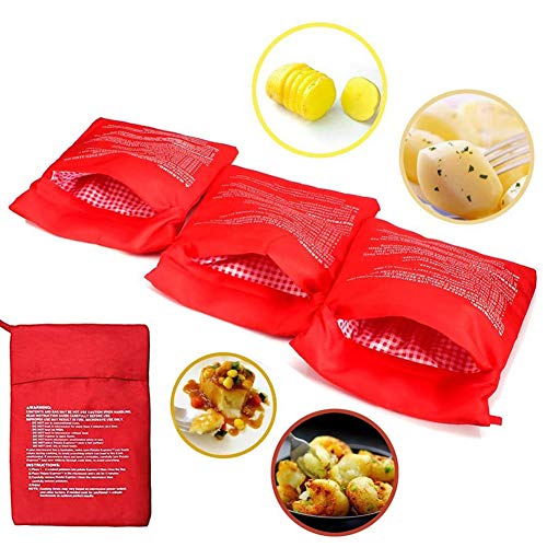 YUIP 4 PCS Bolsa para Patatas en Microondas, Patatas Microondas Bolsa,Bolsa de Papas para Microondas,Cocer Patatas en Microondas Tortillas, Lavable Reutilizable Bolsa de Patata de Microondas, Rojo