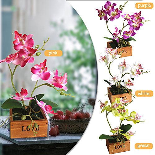 Yunt Phalaenopsis Mariposas Orquídeas Bonsai con Maceta de Madera Suministros de Bricolaje Decoración para el Hogar Flores de Seda Artificial Ramo de Flores de Seda Plantas Plásticas Púrpura