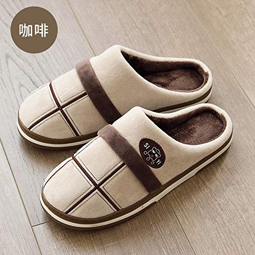 YUTJK Lnvierno Caliente Pantuflas Algodón Slippers Interior Al Aire Libre Zapatos Unisexo,Zapatillas de algodón a Cuadros de Gran tamaño-Brown_7/7.5UK