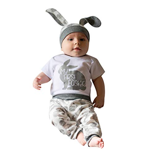 YWLINK Bebé ReciéN Nacido NiñA NiñO De Dibujos Animados Primera Pascua 3D Bunny Trajes Romper Hat Pantalones Set 3M-18M