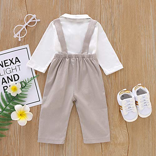 YWLINK Traje De Caballero BebéS NiñO Mono De Camisa Parte Superior De Color Liso Pajarita Mameluco+Pantalones con Peto Vestido De Fiesta Informal/Fiesta De Bautizo/Fiesta De Bodas(Gris,3-6 meses/80)