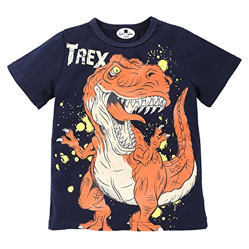 YWLINK Verano Camiseta Manga Corta Infantil con Estampado De Dinosaurios De Dibujos Animados Mezcla De AlgodóN CóModo Y Casual Fiesta De CumpleañOs Deportes Al Aire Libre(Azul Oscuro,6 años/130)