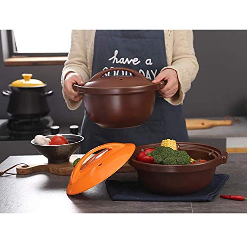 YWYW Olla de Terracota Cazuela de cerámica, Olla con Tapa y asa Sartén para estofar Ollas saludables para soldar Cocción Lenta Bibimbap Brown 3.7Quart