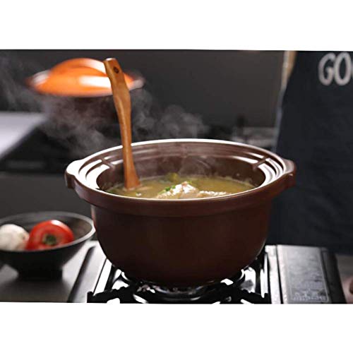 YWYW Olla de Terracota Cazuela de cerámica, Olla con Tapa y asa Sartén para estofar Ollas saludables para soldar Cocción Lenta Bibimbap Brown 3.7Quart