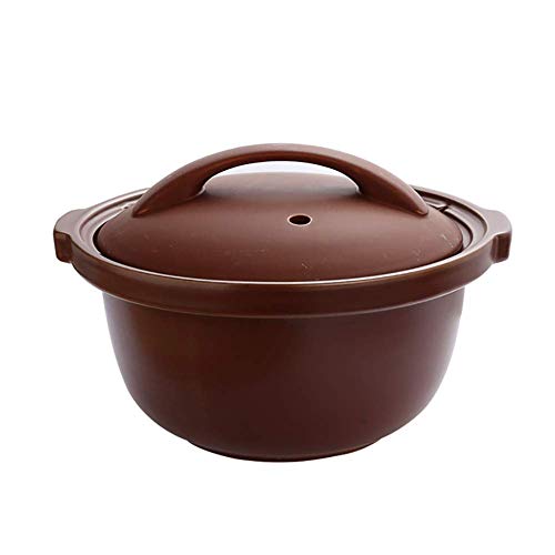 YWYW Olla de Terracota Cazuela de cerámica, Olla con Tapa y asa Sartén para estofar Ollas saludables para soldar Cocción Lenta Bibimbap Brown 3.7Quart