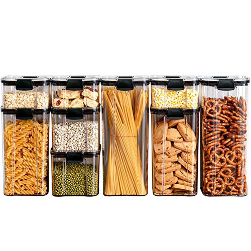 YYBF Hermético del envase de Almacenamiento de Alimentos, Tapas con Cerradura para Mantener los Alimentos Frescos (9Pack) Ideal para harina, Granos, Fideos, pastas y más