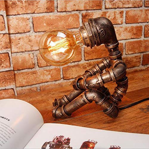 YYHOUS Lámpara Escritorio, Lámparas Mesa Metal Hierro Forjado Industrial Luces Mesa Tubería Agua Hierro Forjado Retro Lámpara Dormitorio De Cabecera Loft Cafetería, 1 Luz