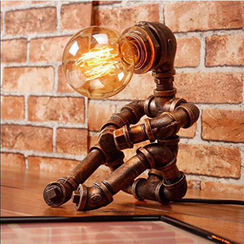 YYHOUS Lámpara Escritorio, Lámparas Mesa Metal Hierro Forjado Industrial Luces Mesa Tubería Agua Hierro Forjado Retro Lámpara Dormitorio De Cabecera Loft Cafetería, 1 Luz