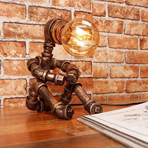 YYHOUS Lámpara Escritorio, Lámparas Mesa Metal Hierro Forjado Industrial Luces Mesa Tubería Agua Hierro Forjado Retro Lámpara Dormitorio De Cabecera Loft Cafetería, 1 Luz