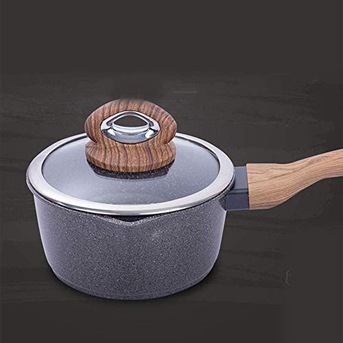 Yyqtng Madera Maciza Mango Olla Leche Antiadherente Leche Cacerola Leche Caliente Leche Hervida Leche Maifan Piedra Mini Olla Cocina de Inducción Universal (Size : 16cm)