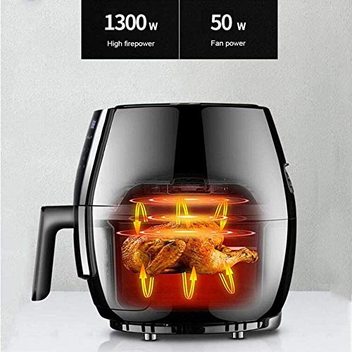 YZPFSD Freidora de Aire, 5L eléctricos de Aire Caliente freidoras Oilless Cocina con 5 presets, Digital LCD de Pantalla táctil, Antiadherente Cesta, for Asar y recalentamiento Negro