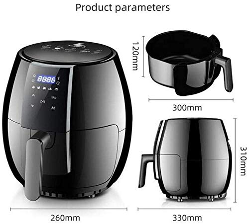 YZPFSD Freidora de Aire, 5L eléctricos de Aire Caliente freidoras Oilless Cocina con 5 presets, Digital LCD de Pantalla táctil, Antiadherente Cesta, for Asar y recalentamiento Negro